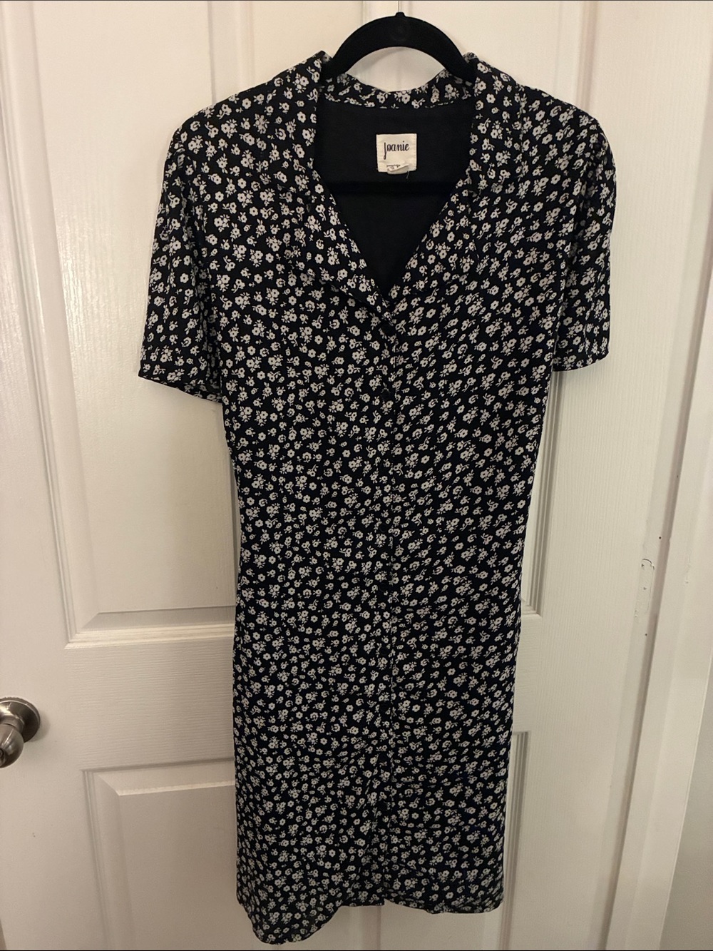 Black & White Floral Button Up Dress Midi Dress by Joanie
